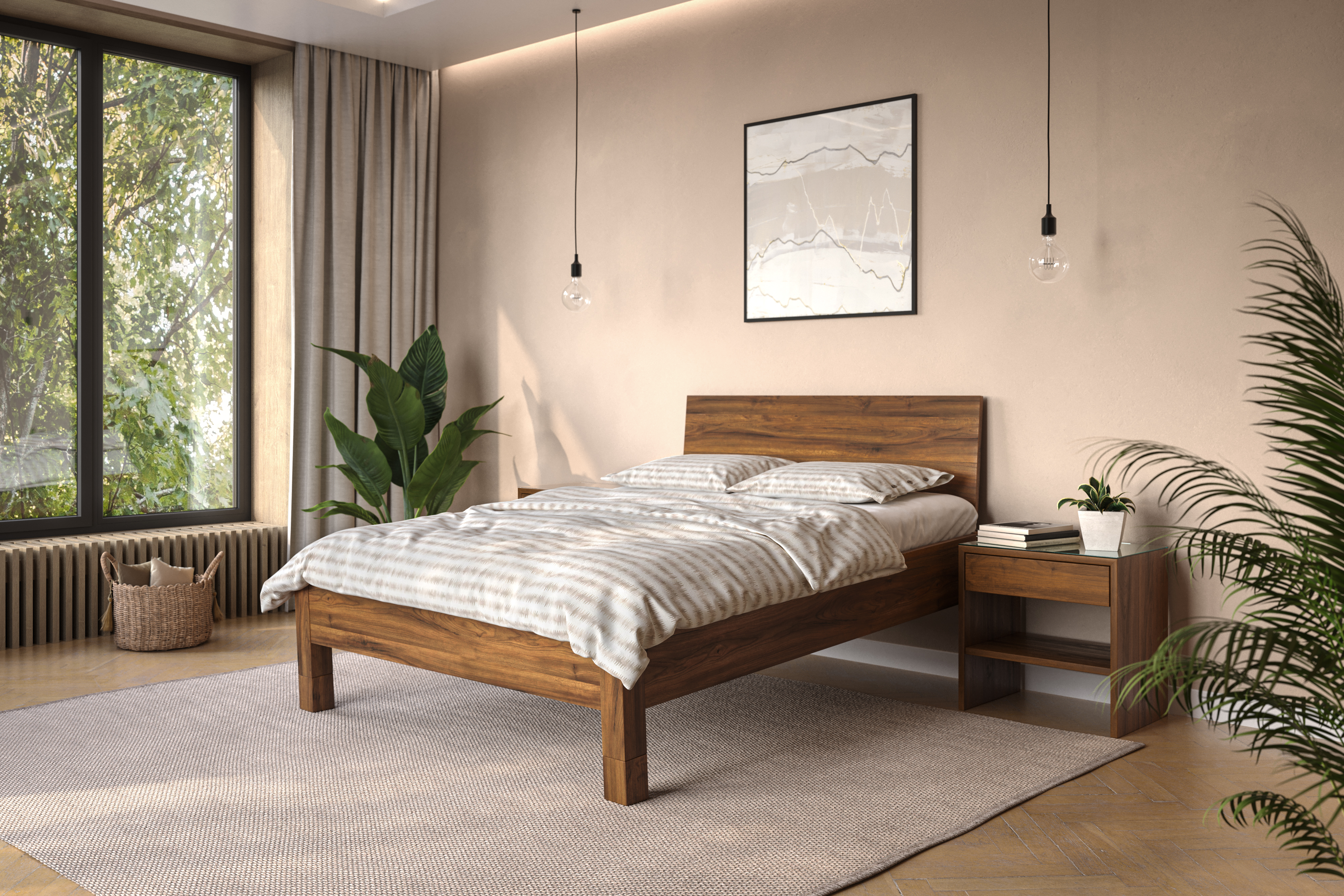 Adjustable bed frame set to an inclined sleep position