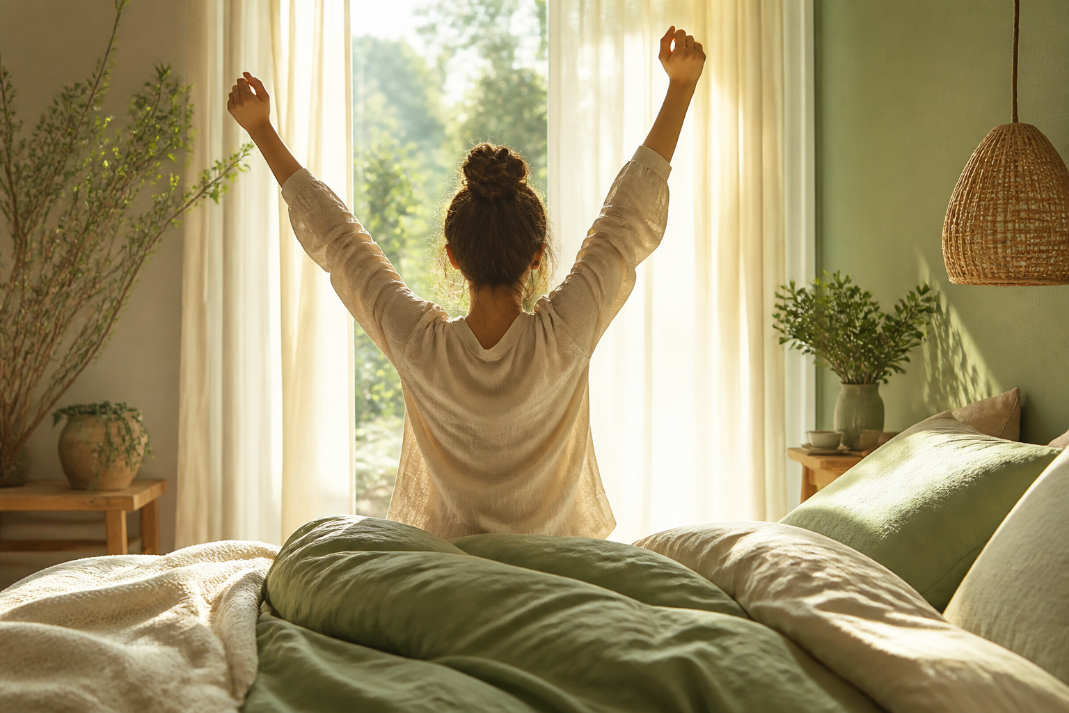 A SAMINA sleeper stretching in restored morning energy